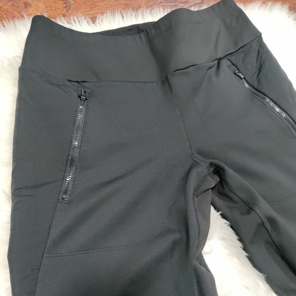Athleta Peak Hybrid Womens Medium Pullover Mid-Rise Fleece Tight Leggings Black - Picture 5 of 13